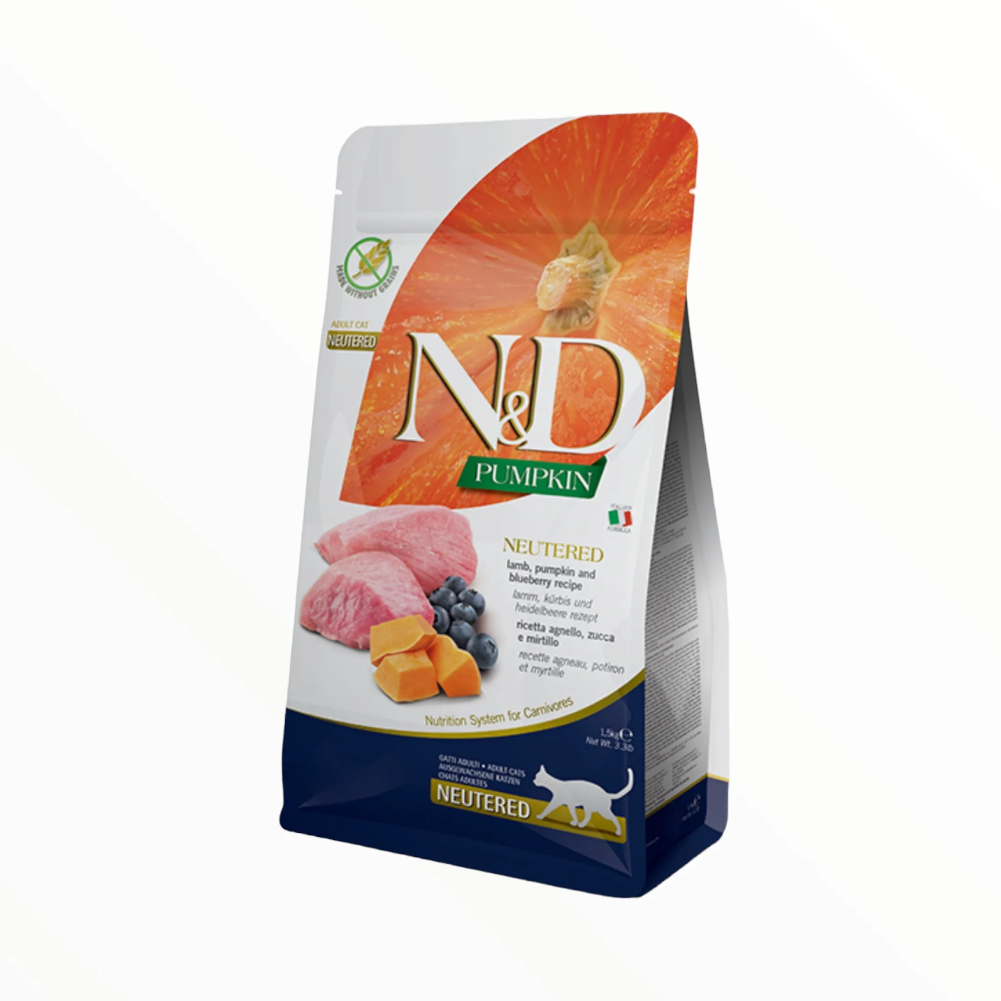 N&D Farmina pienso para Gato Adulto Grain Free Cordero, Calabaza y Arándanos Neutered