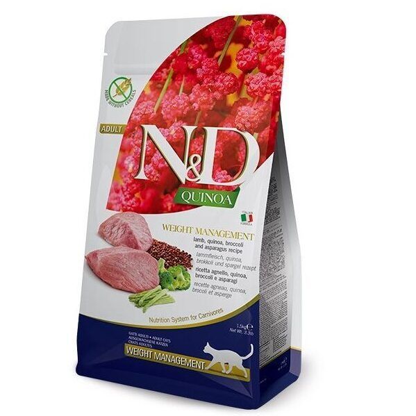 N&D Farmina Weight Management pienso para Gato Adulto Cordero, Quinoa, Brócoli y Espárrago