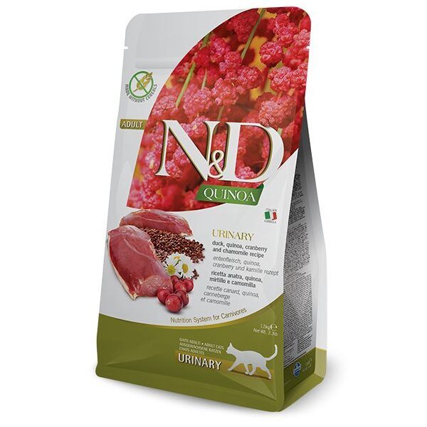 N&D Farmina Urinary pienso para Gato Adulto Pato, Quinoa, Arándano rojo y Manzanilla
