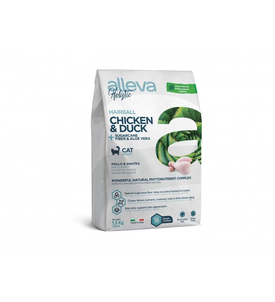Alleva Holistic Hairball pienso para Gato Adulto Grain Free Pollo y Pato